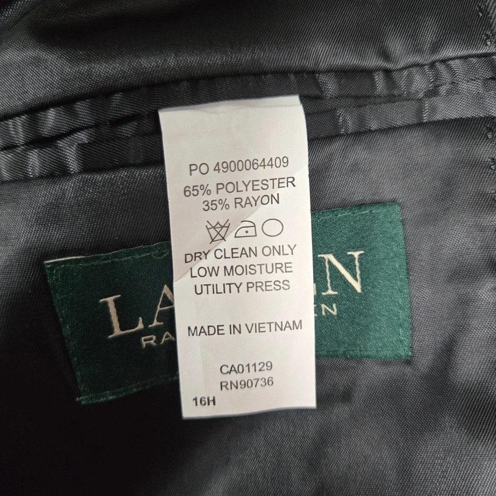 Lauren Ralph Lauren Boys Black Solid Two Button Classic Fit Blazer 16H